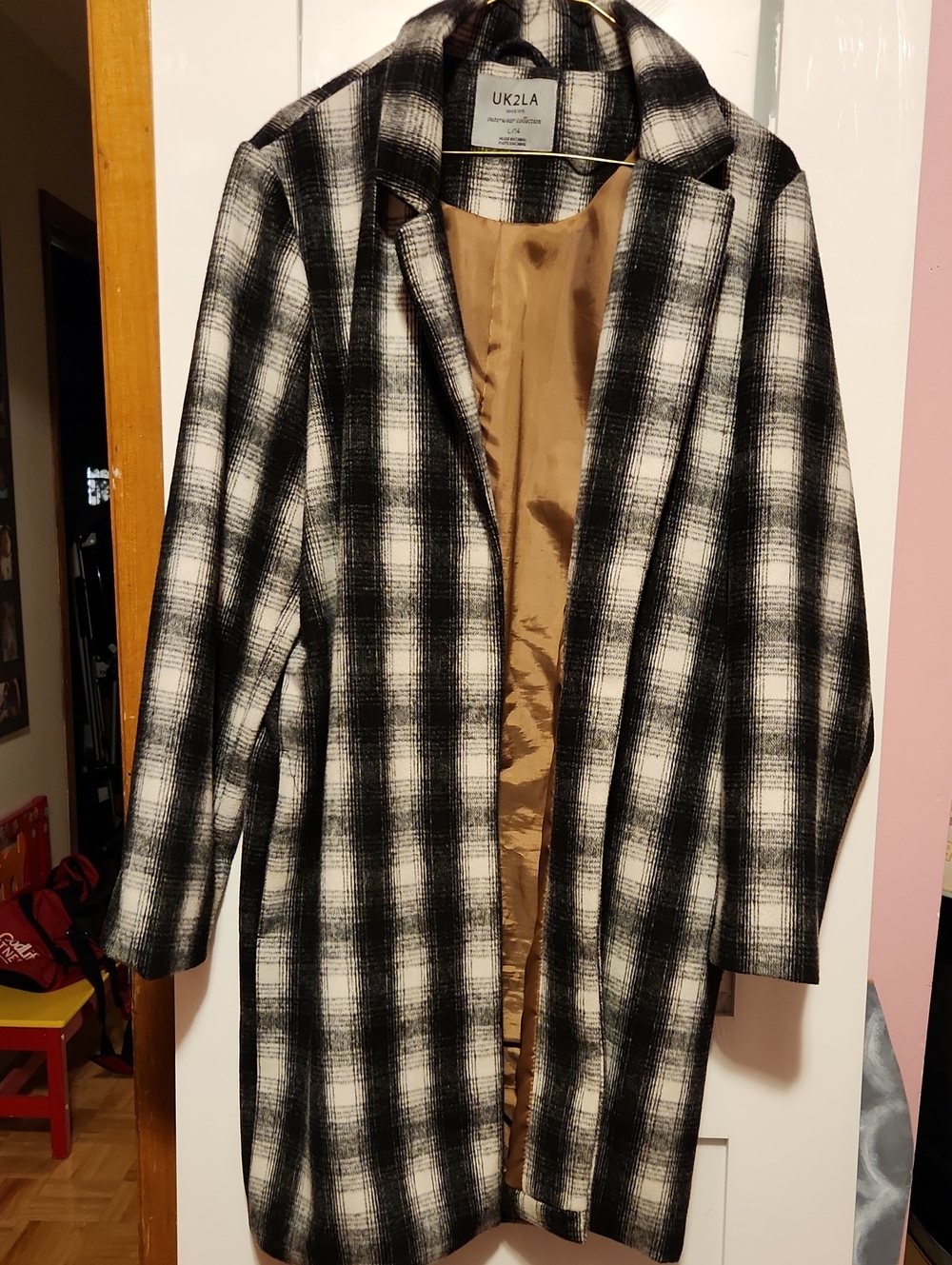 UK2LA Plaid Long Trench Coat